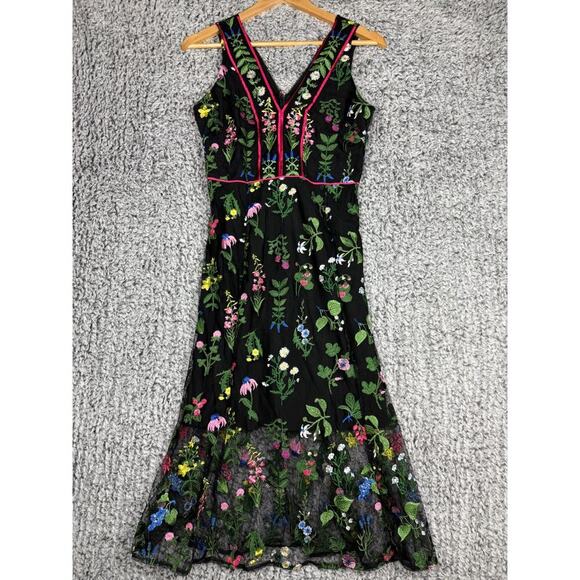 Sam Edelman Botanical Sheer Midi Dress Black with Floral Embroidery Size 0 $168 - Picture 2 of 16